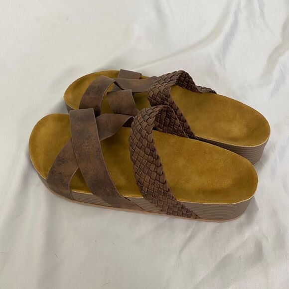 Boho Dark Brown Faux Leather Braided Criss Cross Platform Sandals EU 43 US 12.5 - Picture 2 of 7